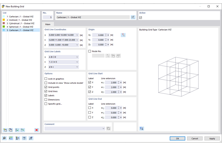 '新建建筑栅格'对话框