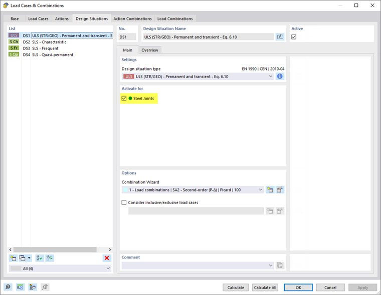 按照二阶分析方法对钢结构节点设计状况 "DS1"