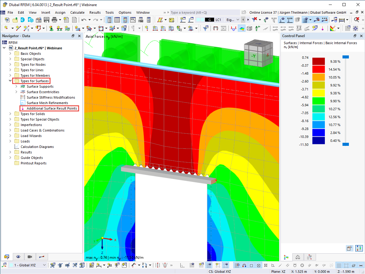 FAQ 005432 | 在 RFEM 6 中如何为面上的结果值设置用户自定义点？