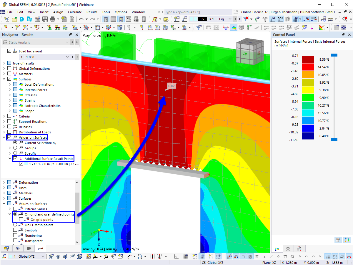 FAQ 005432 | 在 RFEM 6 中如何为面上的结果值设置用户自定义点？