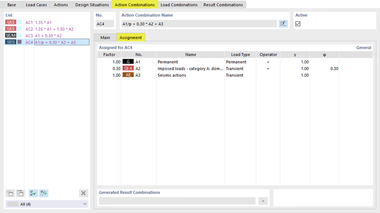 具有分配的作用和系数的地震作用组合