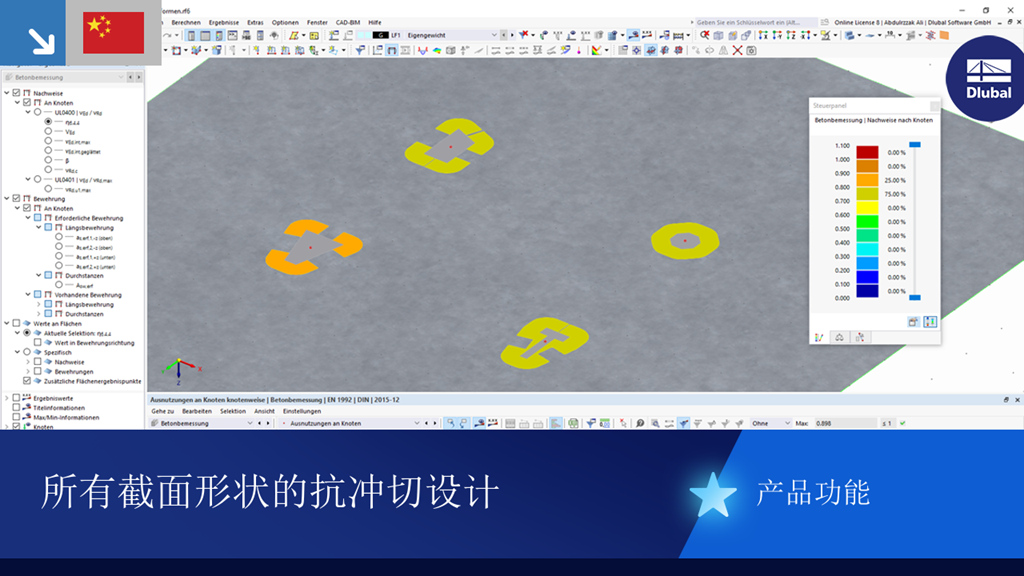 静力分析中详细显示不同截面形式的冲切验算