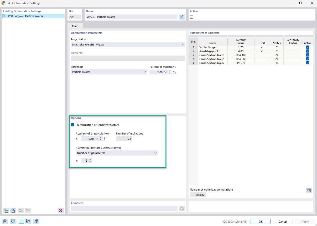 功能 002923 | 使用灵敏度因子的省时优化