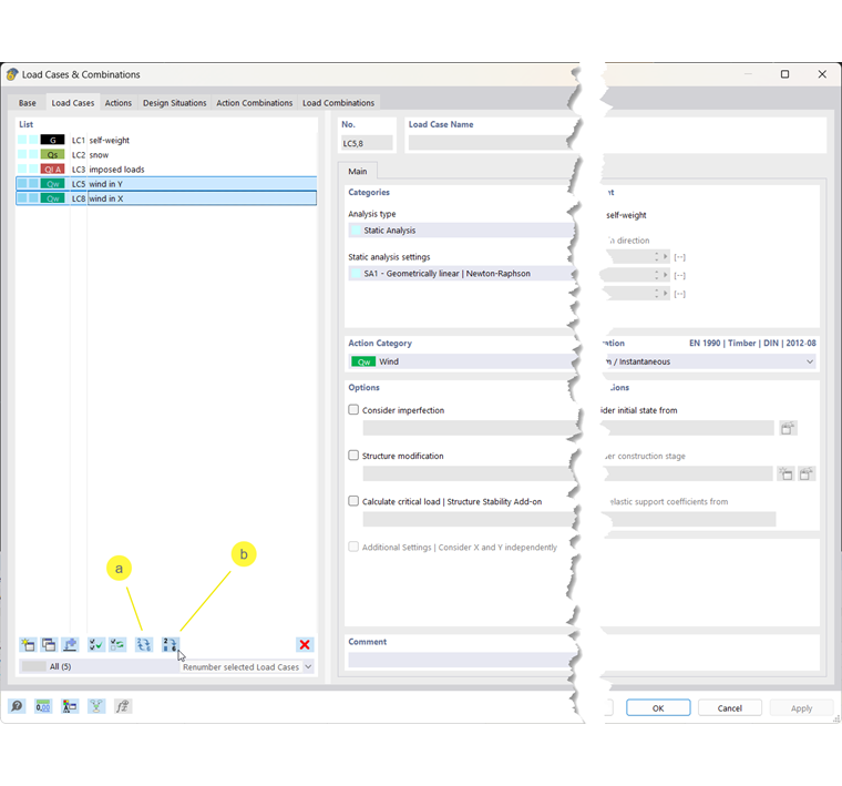 快速编号荷载工况对话框