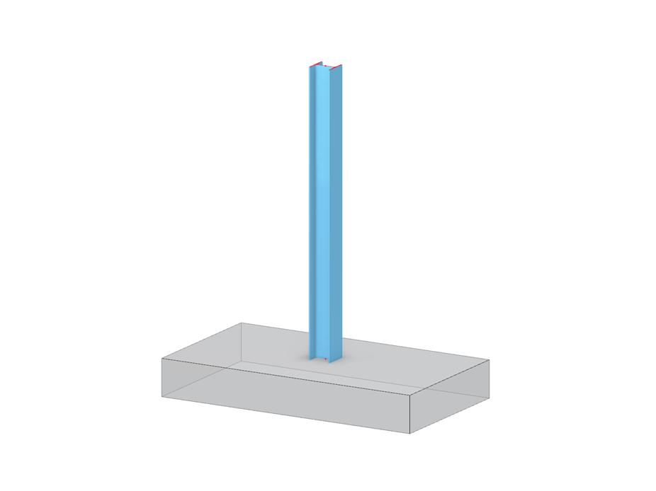 Steel column anchored by a reinforced concrete footing in a construction detail.