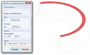 CAD 工具中用于将半圆柱体拉伸到具有倾斜侧面的平行面的对话框。