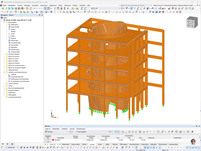 RFEM-Modell des Atriums mit Holzstruktur, illustriert in einem Bauwerksentwurf.
