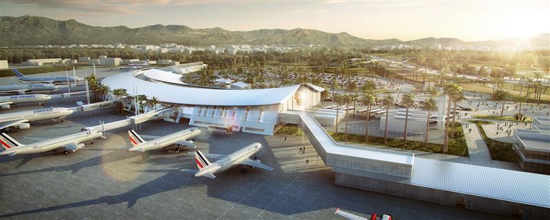 日出时艾梅·撒撒尔机场的三维效果图 | © AIA Life Designers, architectes