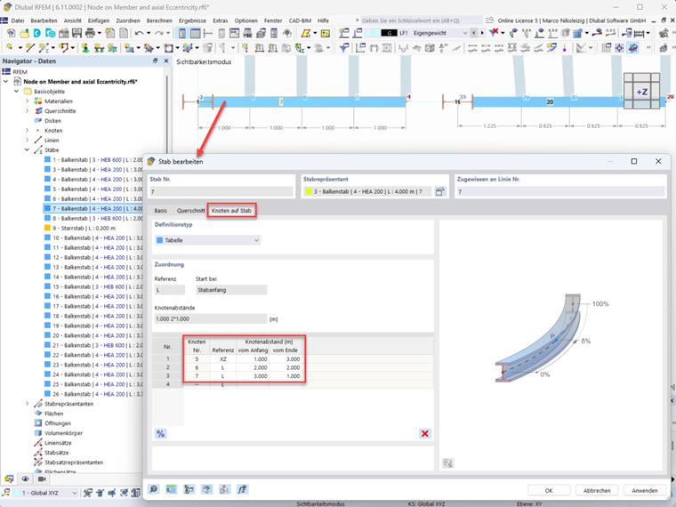 在原杆件上定义“杆件上的节点”时不考虑偏心