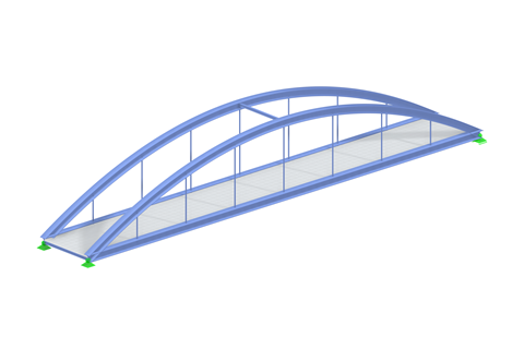 RFEM 6 模型展示了一座由钢和混凝土建造的人行桥，重点展示了其结构设计。