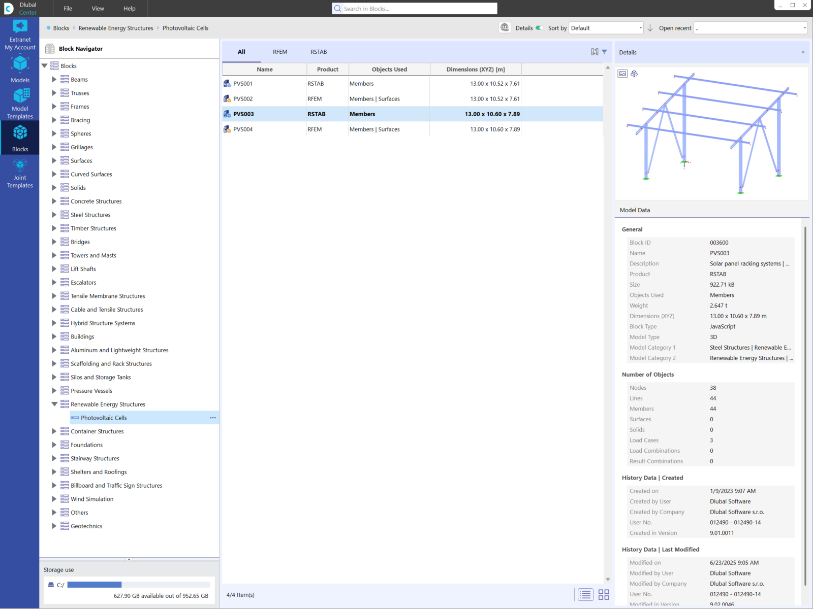 RFEM 6 中的 Dlubal 中心，用于展示项目、客户信息管理和可用模板。