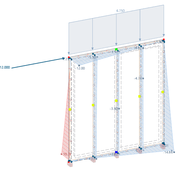 RFEM 6 中木板墙肋的主要轴向力分布模拟