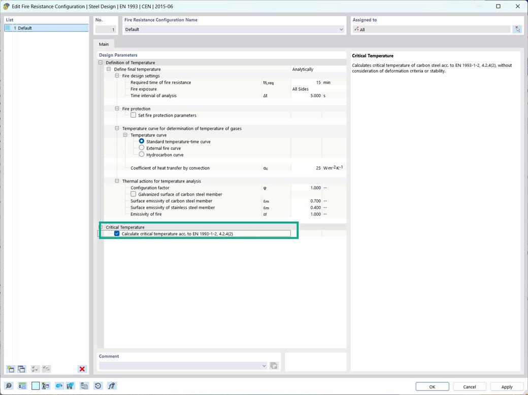 根据 EN 1993-1-2 进行钢结构的临界温度计算。