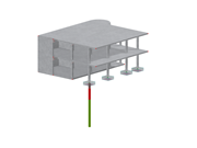 现代城市环境中的钢筋混凝土建筑，线条简洁，配有大型窗户。