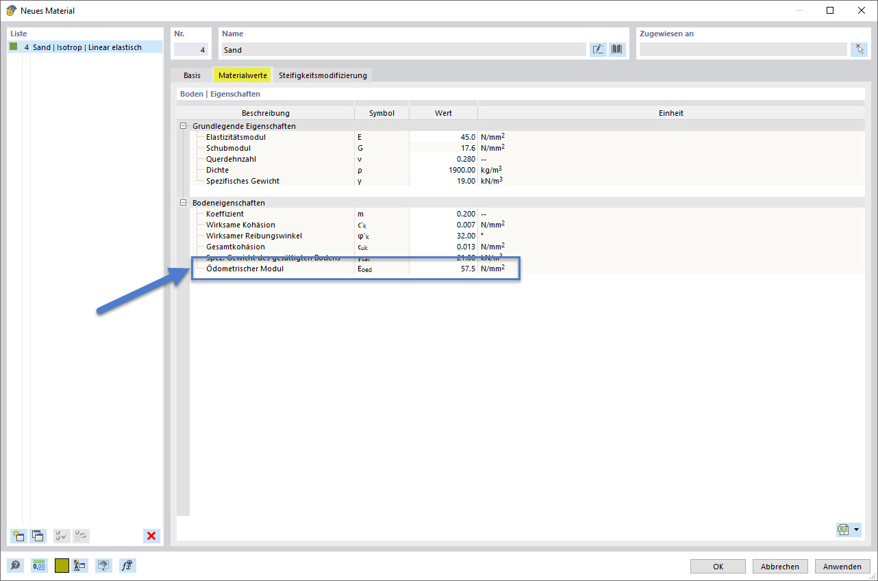 土体材料参数“压缩模量”或“模量”