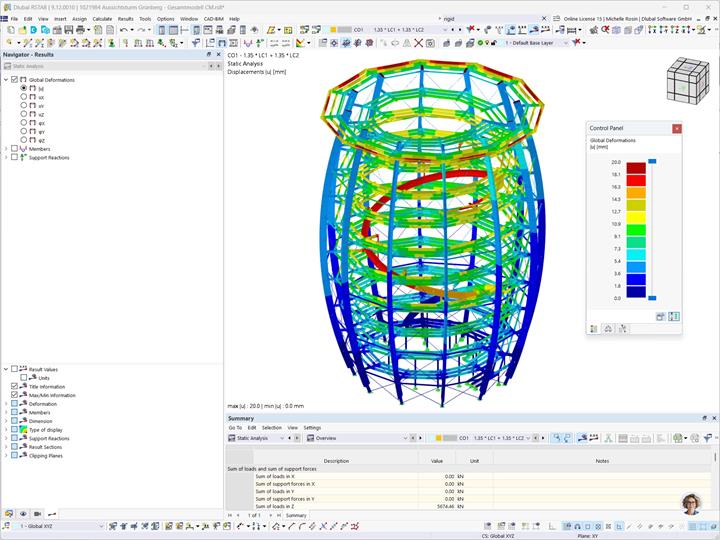 变形视图 RSTAB 中木制观景塔的 3D 模型