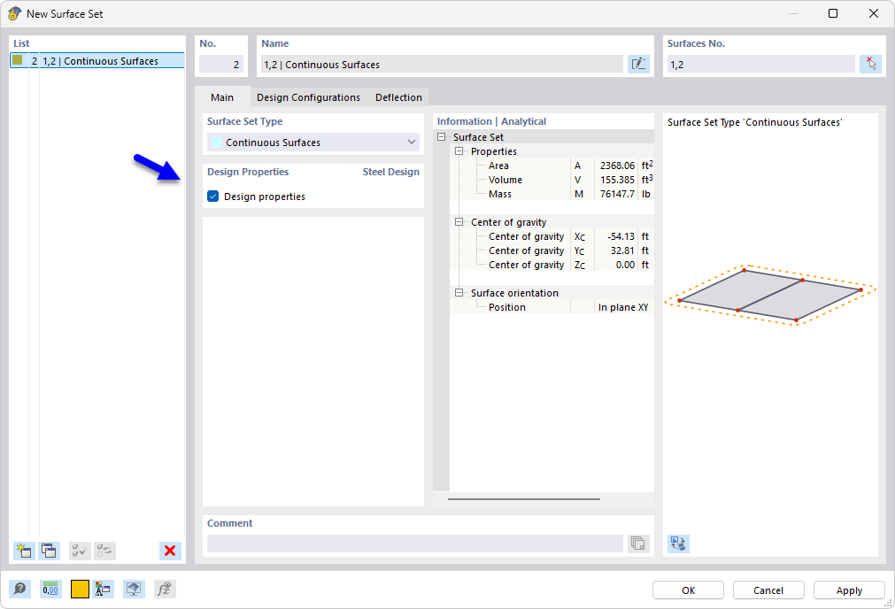 “新建面集”对话框 - 激活钢结构设计的设计属性