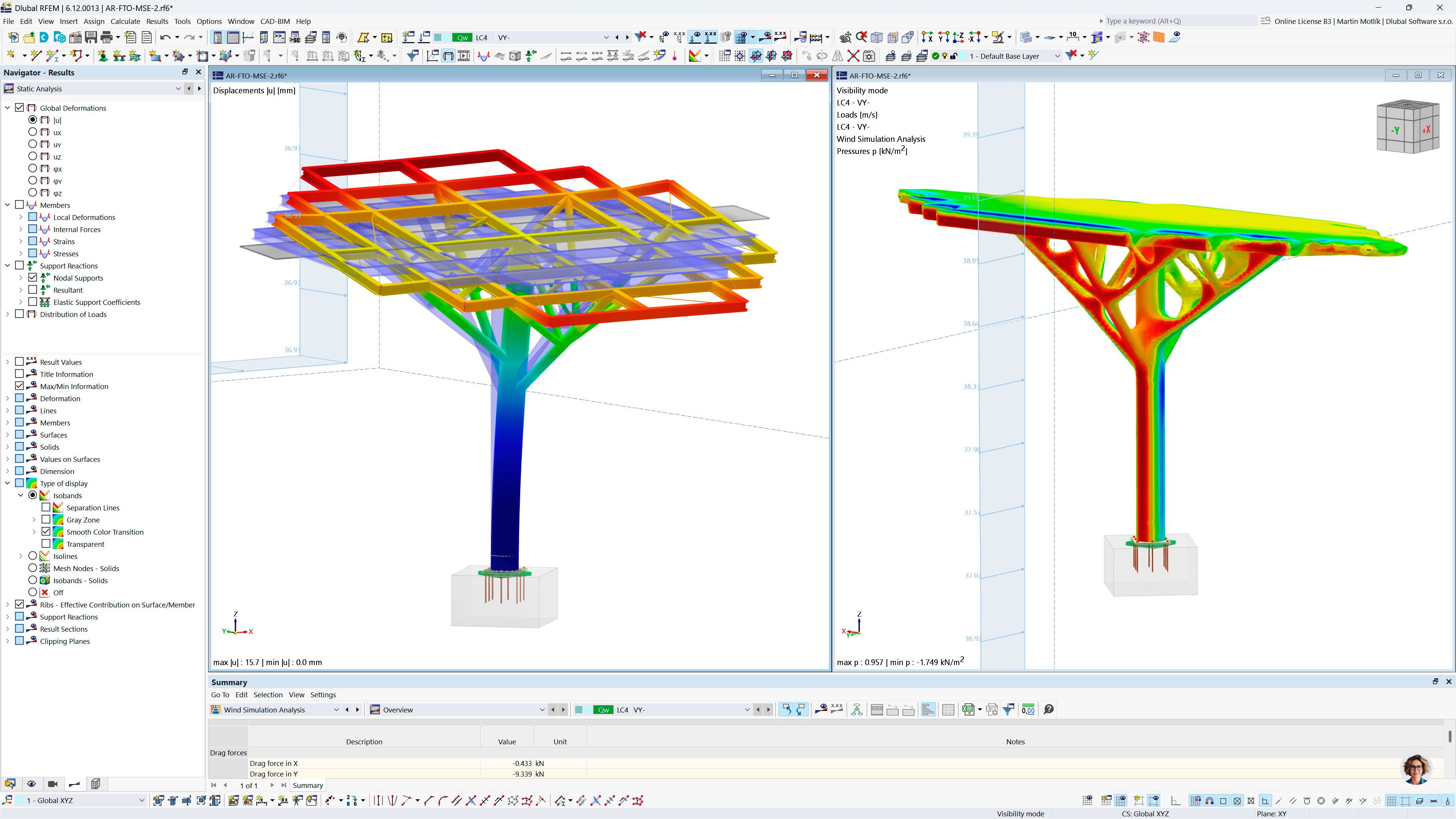 在风洞中对树状光伏支架的结构模型进行测试，研究风压分布和变形效应。