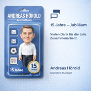 3D 动作人偶造型，展示 Dlubal 软件公司的营销经理 Andreas Hörold 庆祝他加入公司工作的第15个年头。