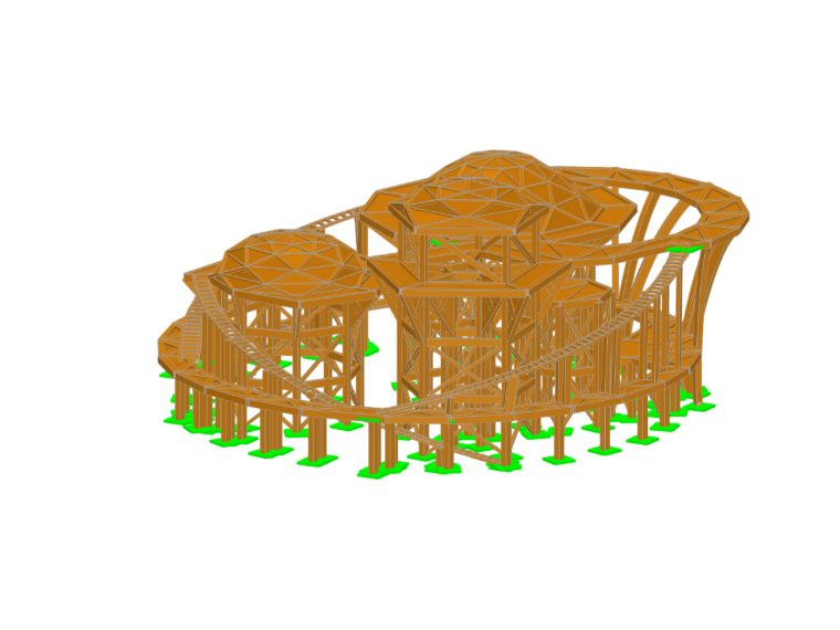 介绍一种复杂的几何结构模型，强调分析和设计方案的实用性和精确性。