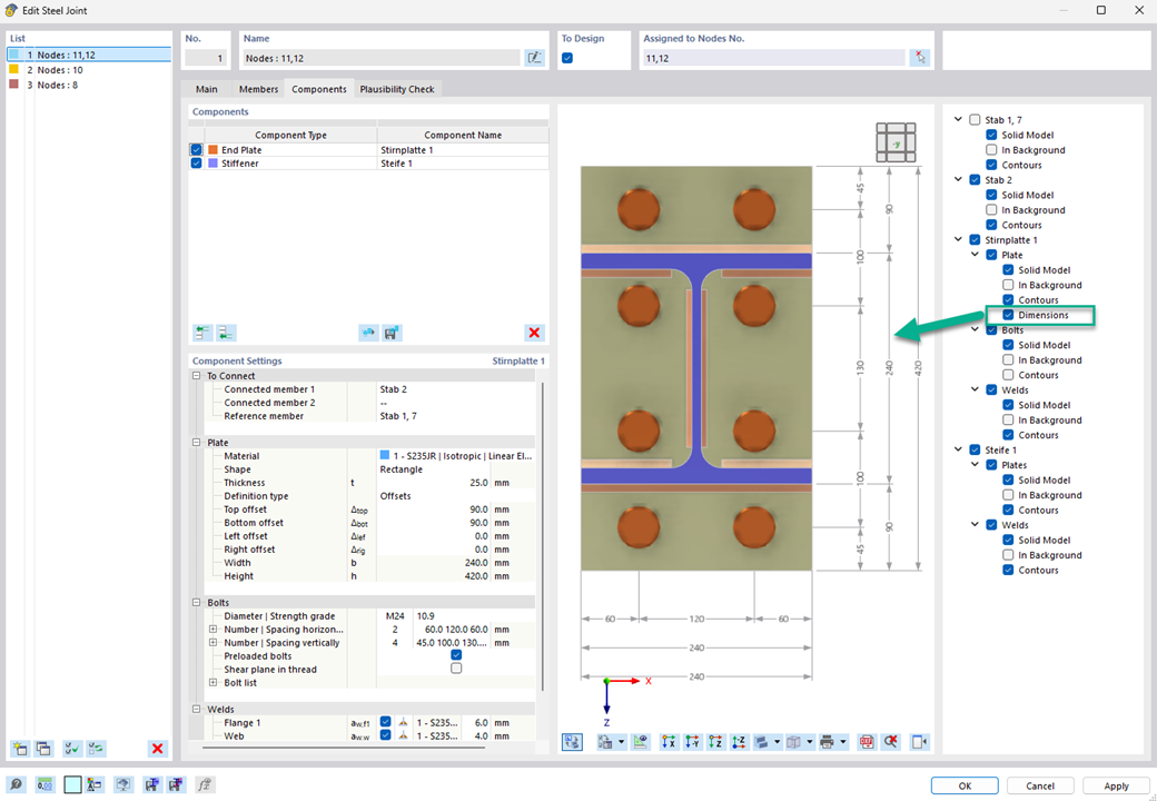 钢连接附加组件中端板的自动标注。