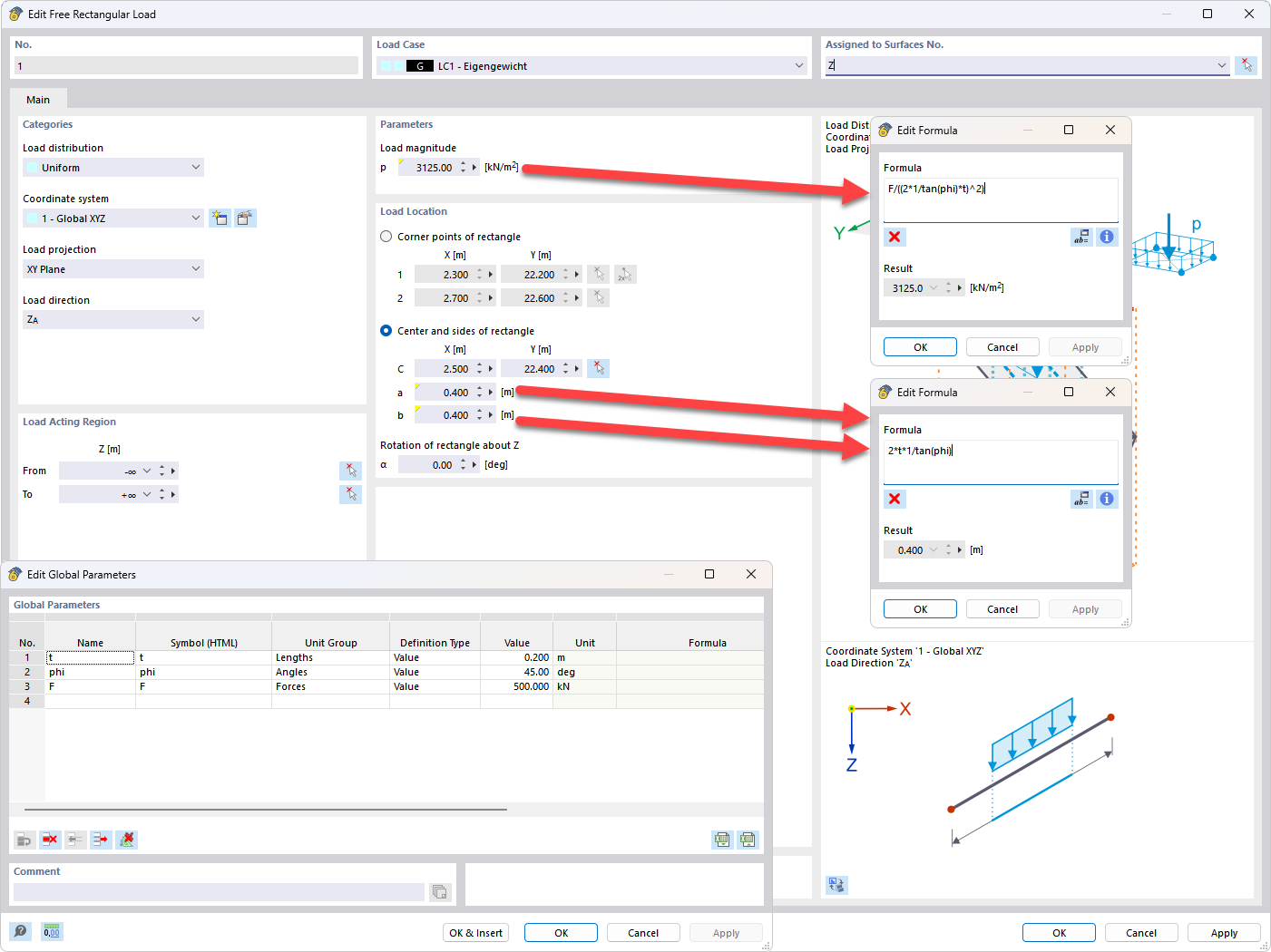 RFEM 6 显示将点荷载转换为面荷载，以避免奇异性。