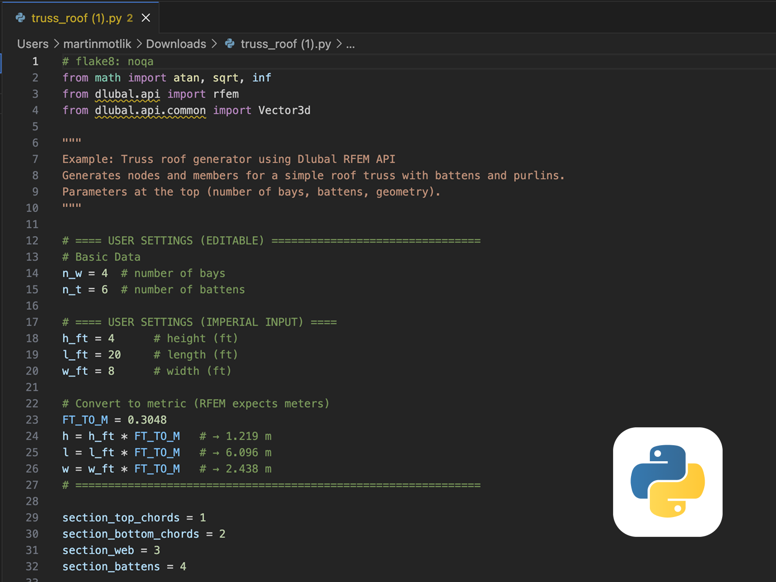 如何在 RFEM Python API 中使用英制单位