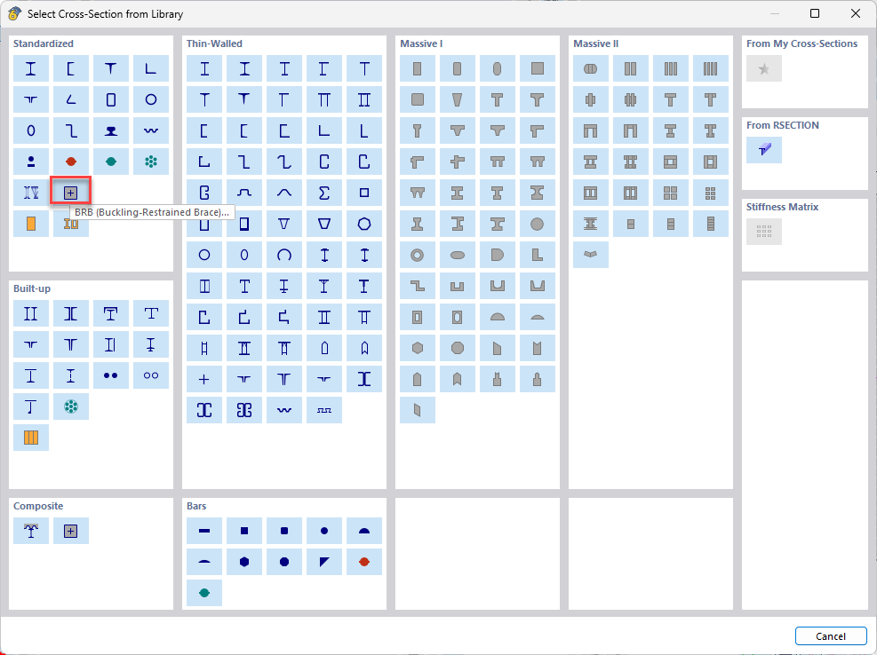 RFEM 和 RSTAB 库中的 BRB 截面
