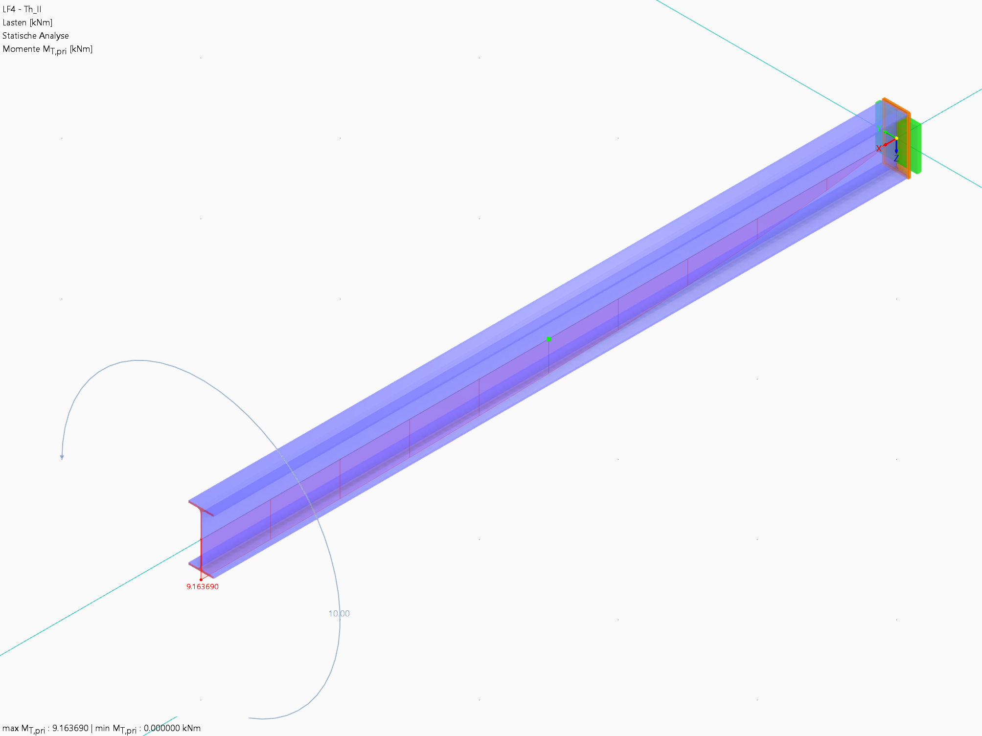 RFEM 6 中带翘曲约束的单端夹紧工字钢的主扭矩 Mt,pri